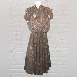 Vintage Patty Woodard Paisley Print elastic skirt and top set retro cottagecore